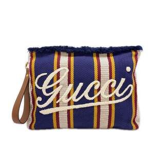 GUCCI Embroidered Canvas Large Pouch 822870 Clutch Bag Navy Multicolor Women's